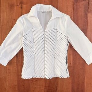 SterA Zip Front Pleated Striped Blazer Jacket, Womens S White